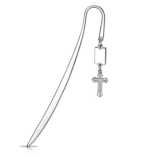 Segnalibro con Croce Cattolica Regalo Cristiano per Prima Comunione Segnalibro Religioso con Ciondolo a Croce Segnapagina in Metallo con Pendente Retrò per Libro Battesimo Bibbia, Argento