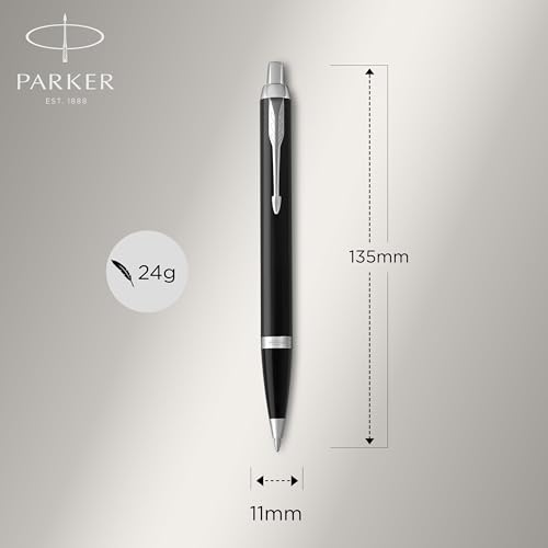 Image of Parker IM Duo Pen Gift Set, Fountain Pen, Ballpoint Pen & Case, Black Lacquer with Chrome Trims, Medium Tip, Blue Ink, Perfect Graduation Gifts