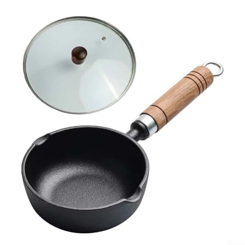 Mini sartén de hierro fundido perfecta para tareas diarias de cocina, incluyendo huevos y leche (13 x 5 cm + cubierta de vidrio)