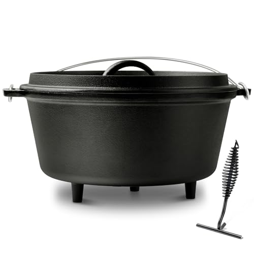 Blingco Pre-Seasoned 10QT Large Cast Iron Camping Dutch Oven Pot with Lid