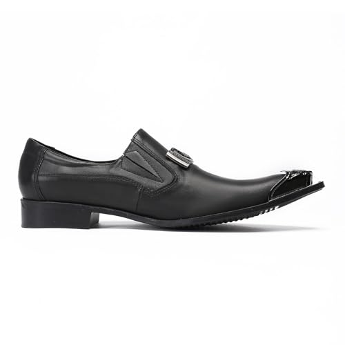 Men's Classic Business Formal Shoes Slip-On Loafers Leather Oxfords with Metal Toe Cap Dragon Buckle Detail Black Oxford Work Wedding Dress Shoes2