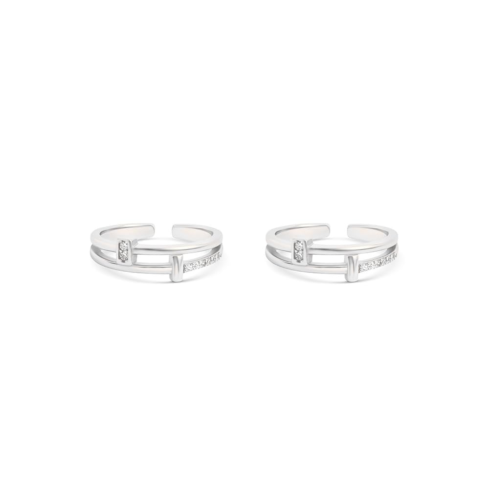 Pure 925 Silver Verona Toe Ring for Women | Adjustable Dual Band with CZ Detailing | Modern Geometric Design | Elegant Jewelry Gift Accessory-image-34