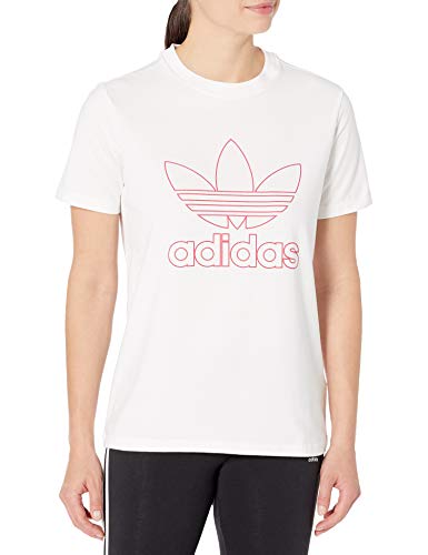 adidas Originals womens Outline Trefoil Tee White/Power Pink Medium