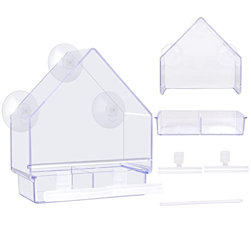 Window Bird Feeder 2 Pack, Bird House For Outside With 2 Rod, Window Bird Feeder With Strong Suction Cups And Removable Seed Tray With Drain Holes #TOP2