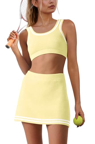 SENSERISE Womens Workout Sets Tennis Dress Built in Shorts Tank Top and Skort Set with Pocket Gym Yoga Outfits