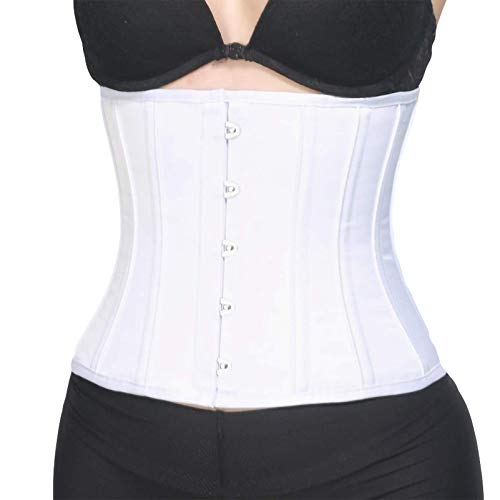 Rzy Women's Petite 12 Steel Boned Heavy Duty Waist Trainer Underbust Corset Short Torso Mesh Body Shaper (Fabric Style) (M, White) #TOP28
