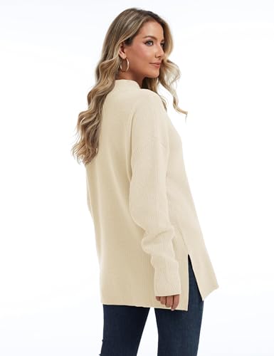 YUCOLEN Women's Oversized Sweaters Turtleneck 2025 Fall Outfits Trendy Drop Shoulder Knit Side Slit Pullover Sweater Tops2