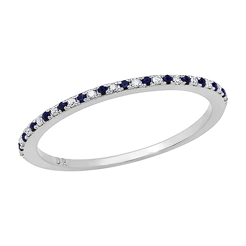 Dazzlingrock Collection Round Blue Sapphire and White Diamond Half Eternity Bridal Wedding Band Ring for Women in Solid Gold