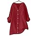 Aniywn Red Tops for Women Linen Shirts Plus Size Button V Neck Long Sleeve Boho Blouses Casual Oversized Beach Tunic Tops