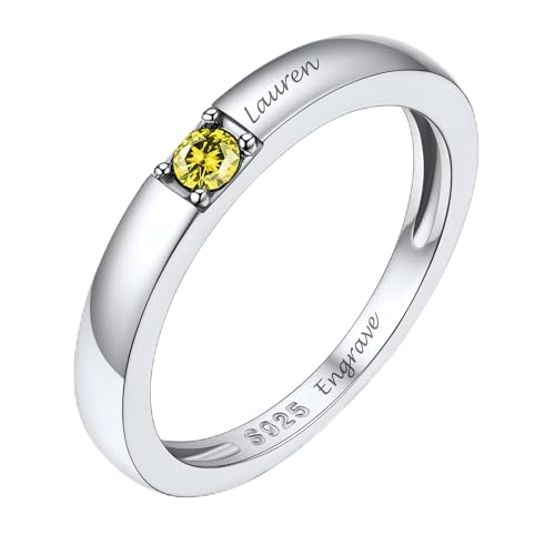 Custom4U Birthstones Rings Customized 1-3 Stones Name Grandmother Mother Rings Sterling Silver/Stainless Steel Size 5-11 Personalized Promise Rings fo