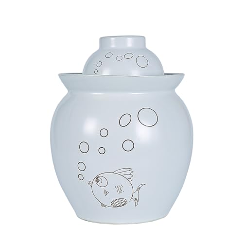 BDMRY Tarro de Fermentación de Olla de gres, Tarro para Pepinillos, Tarros con Tapa para Aceitunas, Tarro de Fermentación o Decapado,Jarrón de Barro,Tarro para fermentar c White-10L