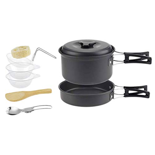 BESPORTBLE 1set Portable Camping Cookware Cutlery for People Outdoor Cooking Pots for Picnics Hiking and Camping Elegant Black Design