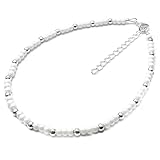 Plus Size White Glass Bead Anklet with Silver Beads, Handmade Cute Summer Boho Design : Large - XXL 11-13 inches, 4mm Shimmery Beads, Wide Fit Jewellery