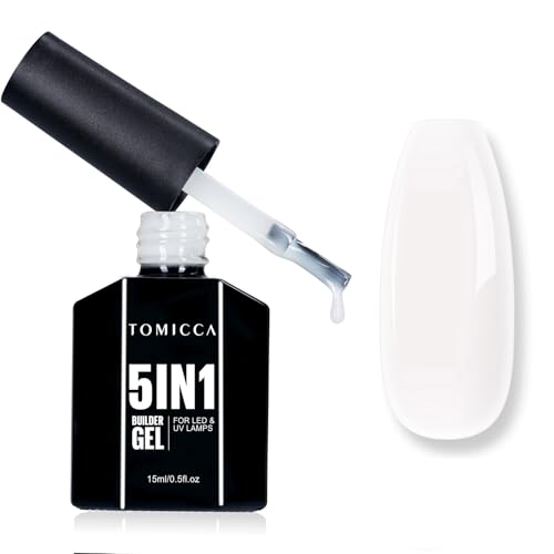 TOMICCA Builder Gel 5-in-1, milchiges Weiß, UV-Gel, UV/LED, für Nagelverlängerung, Maniküre-Reparatur, Verstärkung, Abziehbilder und Schmuck