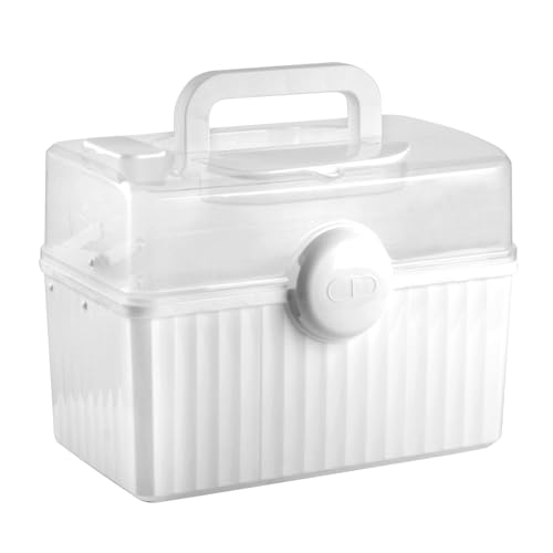 Image of First Aid Box Organizer Empty Large Capacity Supplement 3 Layers Portable Emergency Medical Organizer with Handle for Family, Office and Travel (White-Clear)