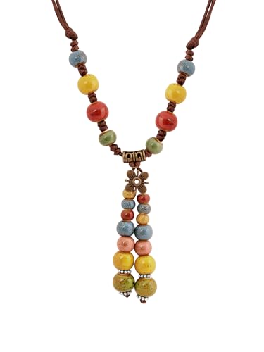Hanary Collier en Y avec perles en céramique colorées, style bohème et hippie