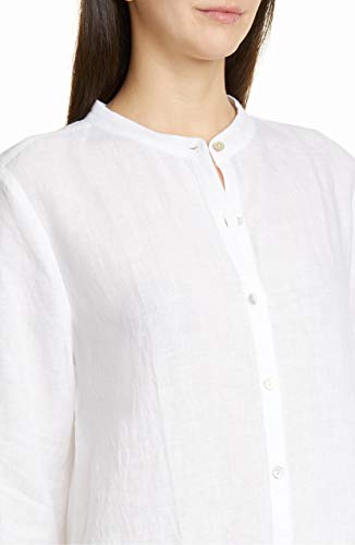 Eileen Fisher White Organic Handkerchief Linen Mandarin Collar Dress Small #TOP2
