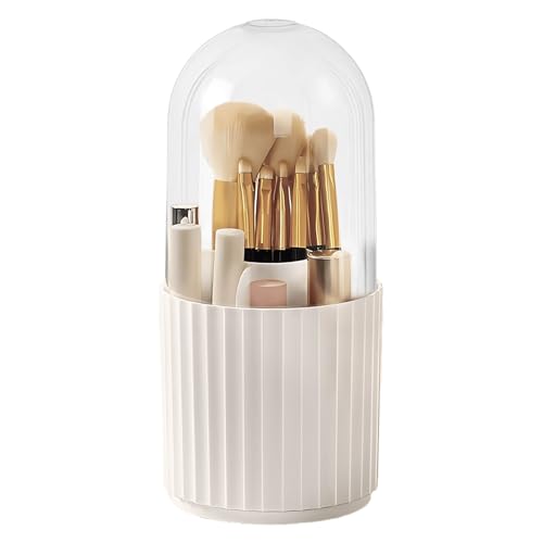 Terafeels Makeup Brush Holder with Lid 360 Spinning Make up Stand 5 Slot Brushes Cup and Pencil Pen Holder for Vanity Decor Bathroom Countertops Desk Storage Container Cosmetic Display Cases 1004