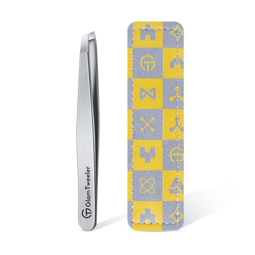 Expert Slant Tip Tweezers with Leather Case, GlamTweeler Sharp & ...