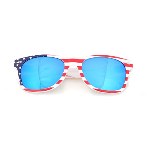 Classic Eyewear Retro 80's American USA Flag 4th of July Frame Sunglasses (White/Ice Blue, 52)3