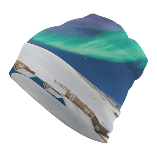 Aurora Night View Beanie Hat for Men Women, Stretchy Warm Lightweight Skull Caps, Pullover Cap for Cycling Gym Camping