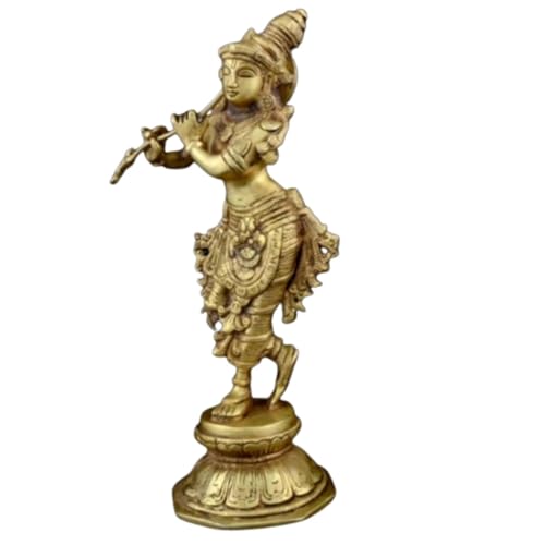 Image of 100% Pure Brass Lord Krishna Idol with Flute (23 cm) | Shree Lord Krishna Statue for Home Decor | Kanha Ji ki Murti for Office Desk | Sri Krishna Idols Gift for House Warming