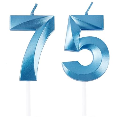 Velas de cumpleaños con números 75/57, velas azules de cumpleaños, velas en forma de números, decoración para tartas de cumpleaños, fiestas, bodas, fiestas de empresa, aniversarios, cumpleaños número