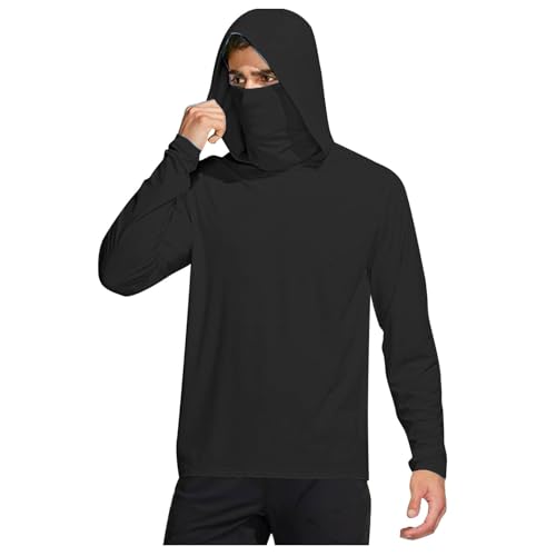 Fishing Shirts For Men UPF 50+ Sun Protection Hoodies Lightweight Quick Dry Long Sleeve Hooded Shirts with Face Mask