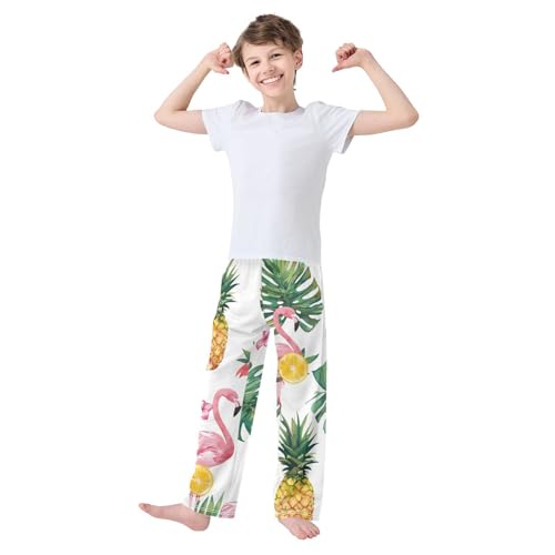 Flamingo Pineapple Orange Boys Long Pants Soft Trousers Elastic Waist Kids Lounge Bottoms with Pockets S-XL2