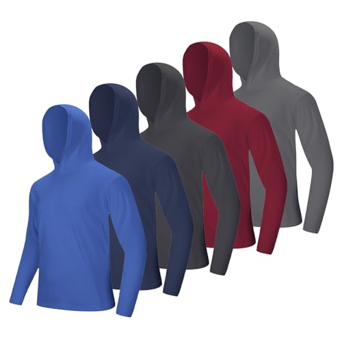 JUNMAO 5 Pack Sun Hoodie for Men UPF 50+ Long Sleeve Fishing Shirts for Athletic Running Gym Workout