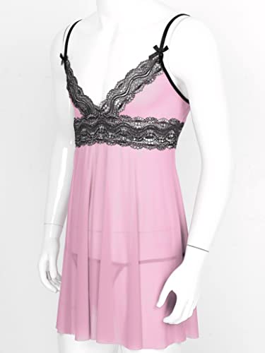 Mens Sissy Sheer Lace Lingerie Bodysuit Chemise Crossdress Nightwear wiht G-String Briefs3