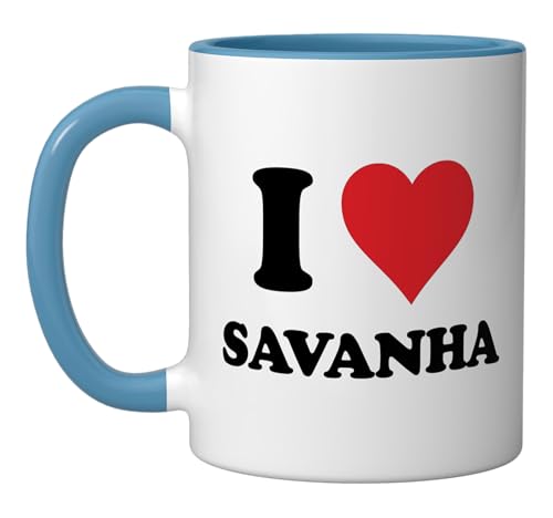I Heart Savanha First Name I Love Personalized Stuff Ceramic Mug, Blue/White