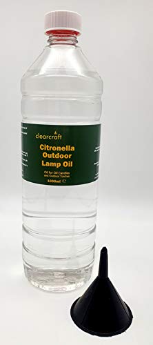 CLEARCRAFT CITRONELLA CLEAR LAMP OIL - 1 LITRE - FREE FUNNEL - PERFECT FOR USE WITH MODERN OIL CANDLES TRADITIONAL OIL LAMPS FOR OUTDOOR GARDEN USE (1)