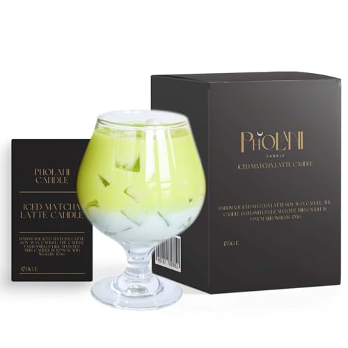 PHOLANI CANDLE Iced Matcha Latte Candle, Creamy Iced Matcha Latte Aroma, 100% Natural Soy Wax, 3.54" W x 5.11" H, 16.5 Ounces, 45 Hour Burn Time