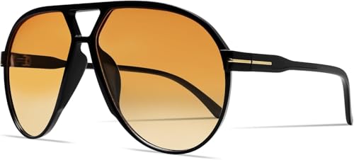 SCVGVER Oversized Aviator Sunglasses for Women Men, Retro Classic 70s Vintage Trendy Tangle Free Shades Sun Glasses