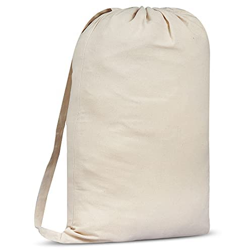 SweetNeedle Premium Canvas Laundry Bag with Shoulder Strap, 75x56 CM 40L - 100% Cotton, Fabric Weave, Highly Durable, Drawstring Cord-Lock, Machine Washable Liner for Hampers, Beige