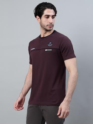 Image of Cantabil Poly Cotton Regular Fit Solid Round Neck Half Sleeve Casual T-Shirt for Men | Half Sleeves Round Neck T-Shirts for Men | Mens Round Neck T-Shirt (P MTSH00680)