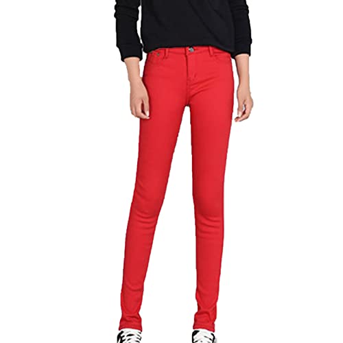 Women's Winter Warm Fleece Lined Jeans Slim Fit Thermal Pencil Denim Pants Skinny High Waisted Tapered Jean (Red,33)