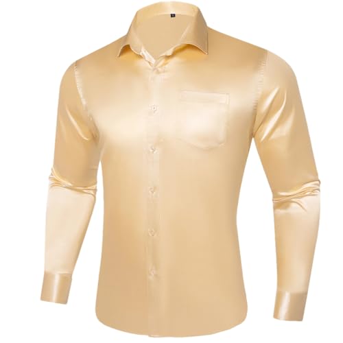 Chemise en satin lisse haut de gamme pour homme avec col boutonné