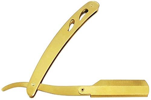 Stylazo (MADE IN DUBAI) Straight Edge Barber Folding Shaving Razor Matte Golden Folding Straight Razor Stainless Steel Gold.
