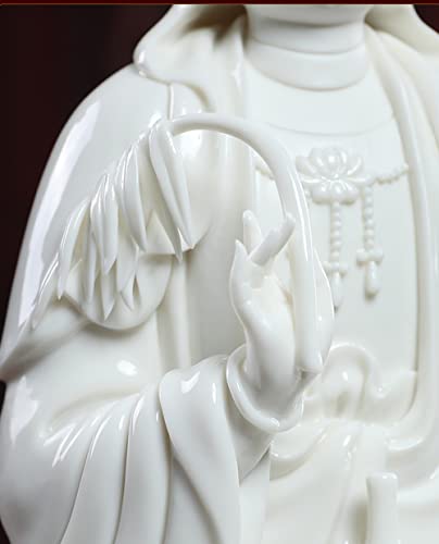 Guan Yin Statue on Lotus - Buddhist Avalokiteshvara Kuanyin/Buddhism Quan Yin - Best Chinese Feng Shui Gifts (11 Inch, White)