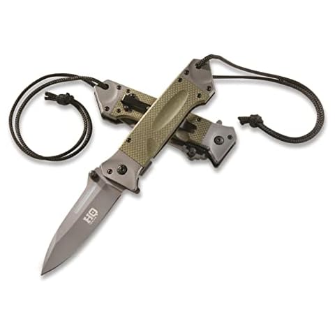 HQ ISSUE Heavy Duty Tactical Spring Assisted Folding Knife; Includes Lanyard and Pocket Clip, Stainless Steel, Outdoor Survival Gear Olive Drab Cover