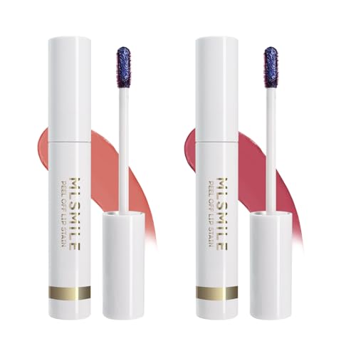MLSMILE 2PCS Lip Stain Peel Off， High Pigment Matte Lip Color,All-Day Vibrant Kiss-Proof Lip Stain, Long Lasting Waterproof Lip Tint for Women