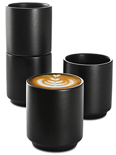 Cosumy Set di 4 Tazze da Cappuccino in Ceramica Nera - Design Impilabile - Pareti Spesse - Lavabile in Lavastoviglie - 200 ml