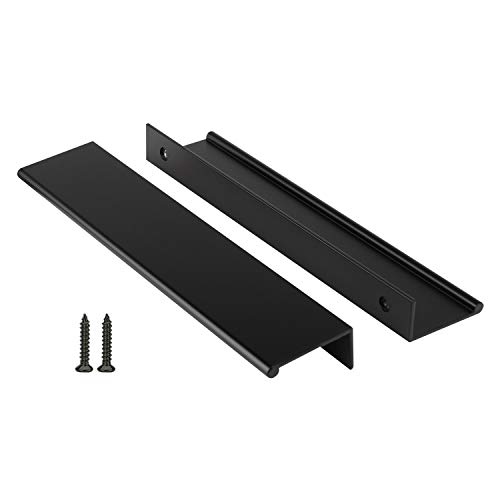 Image of Peaha 5 Pack Kitchen Cabinet Handles 6-5 /16 inch Black Drawer Pulls Edge Pulls | Black Cabinet Handles Finger Pulls for Cabinets Modern Hidden Aluminum Alloy Dresser Drawer Handles Closet Bedroom