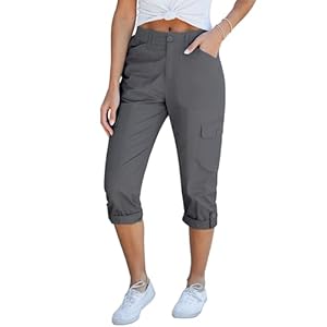 GRAPENT Cargo Capri Pants for Women High Waisted Relaxed Fit Elastic Knit Waist Casual Capris Trousers Cropped Pants
