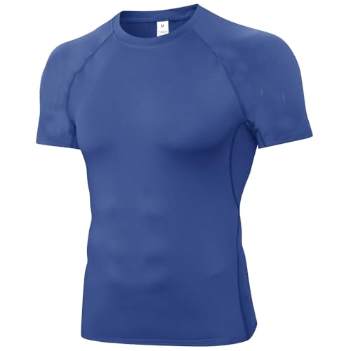 Yuerlian Men's Compression Shirt Short Sleeve T-Shirt Baselayer Sports Tops Workout Gym Running Cool Dry Compression Shirts Blue