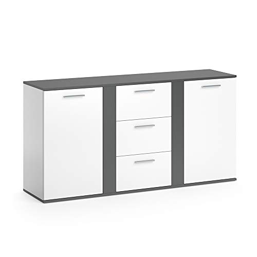Vicco Kommode Novelli, Kommodenschrank, Anthrazit/Weiß, 155 x 80 cm mit Schubladen