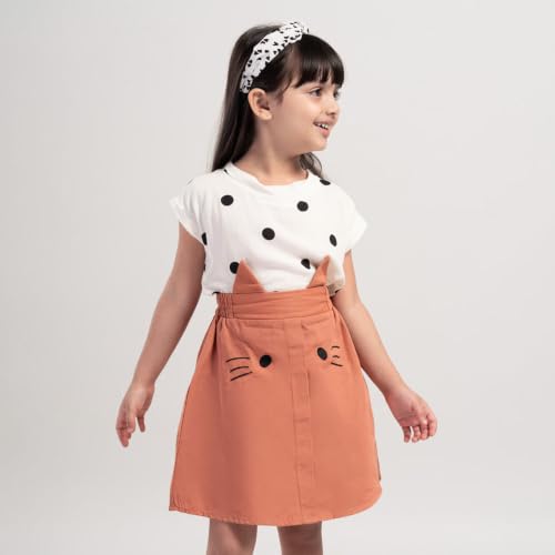 Image of Hopscotch Girls Cotton Polka Dot Print T-shirt And Skirt Set in White Color