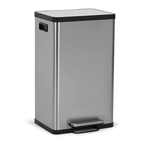SIMPLI-MAGIC 50 Liter / 13.2 Gallon Soft-Close, Smudge Resistant Trash Can with Foot Pedal and Built in Filter- Stainless Steel, Sleek Finish Cover